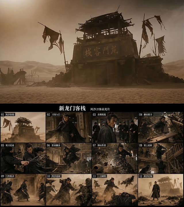 نمونهٔ 新龙门客栈·风沙刀客：高燃武侠大片分镜