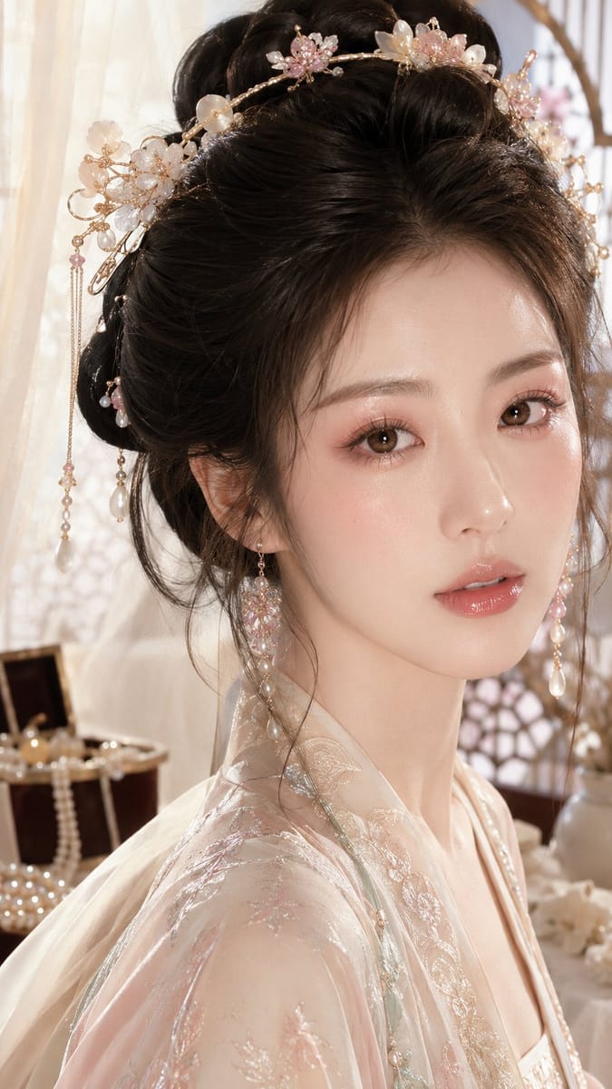 珍珠裸粉水光妆 | 古风贵女人像特写