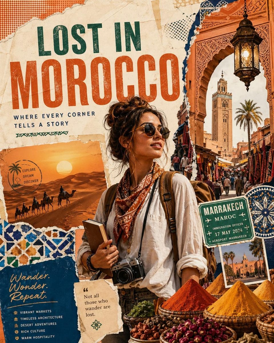 复古旅行拼贴海报设计：LOST IN系列杂志风指南