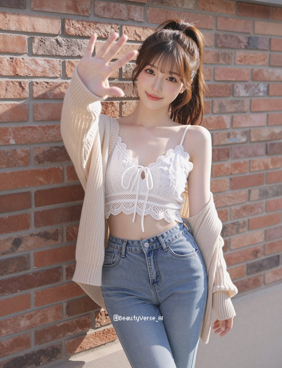 阳光红砖墙·可爱日系少女全身写真