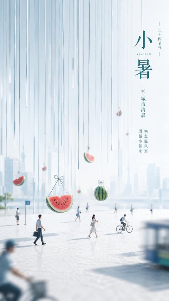 نمونهٔ 清透极简线阵微缩叙事画面生成