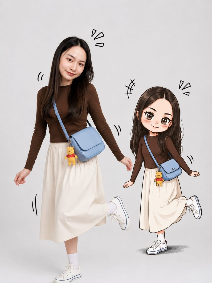 现实少女 × 二次元Q版：超写实与动漫风并排人像构图