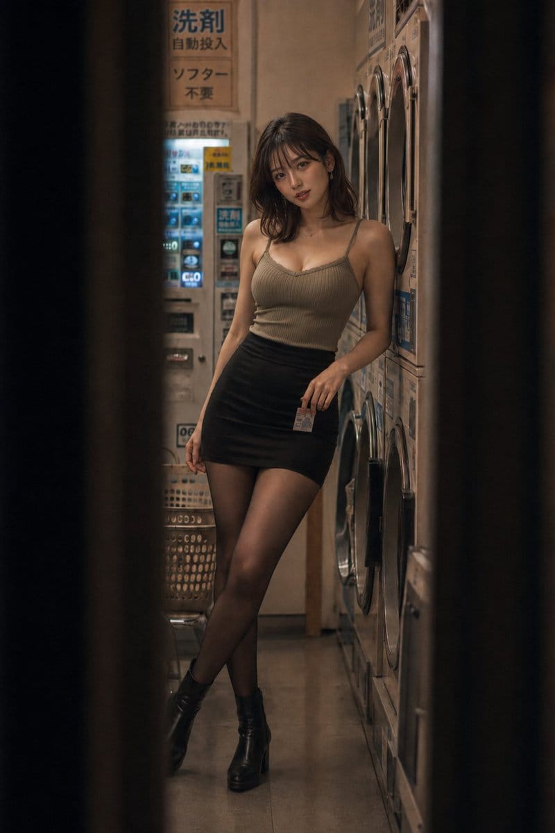 深夜洗衣店 | 氛围感日系人像摄影提示词
