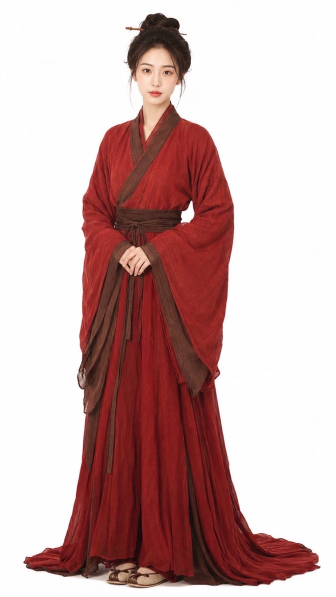 纯白背景·红色汉服古装美女AI肖像