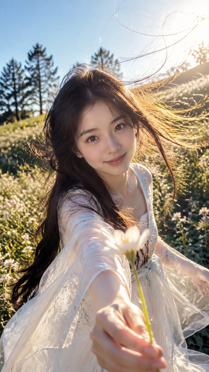 POV阳光献花：第一视角少女写实抓拍写真