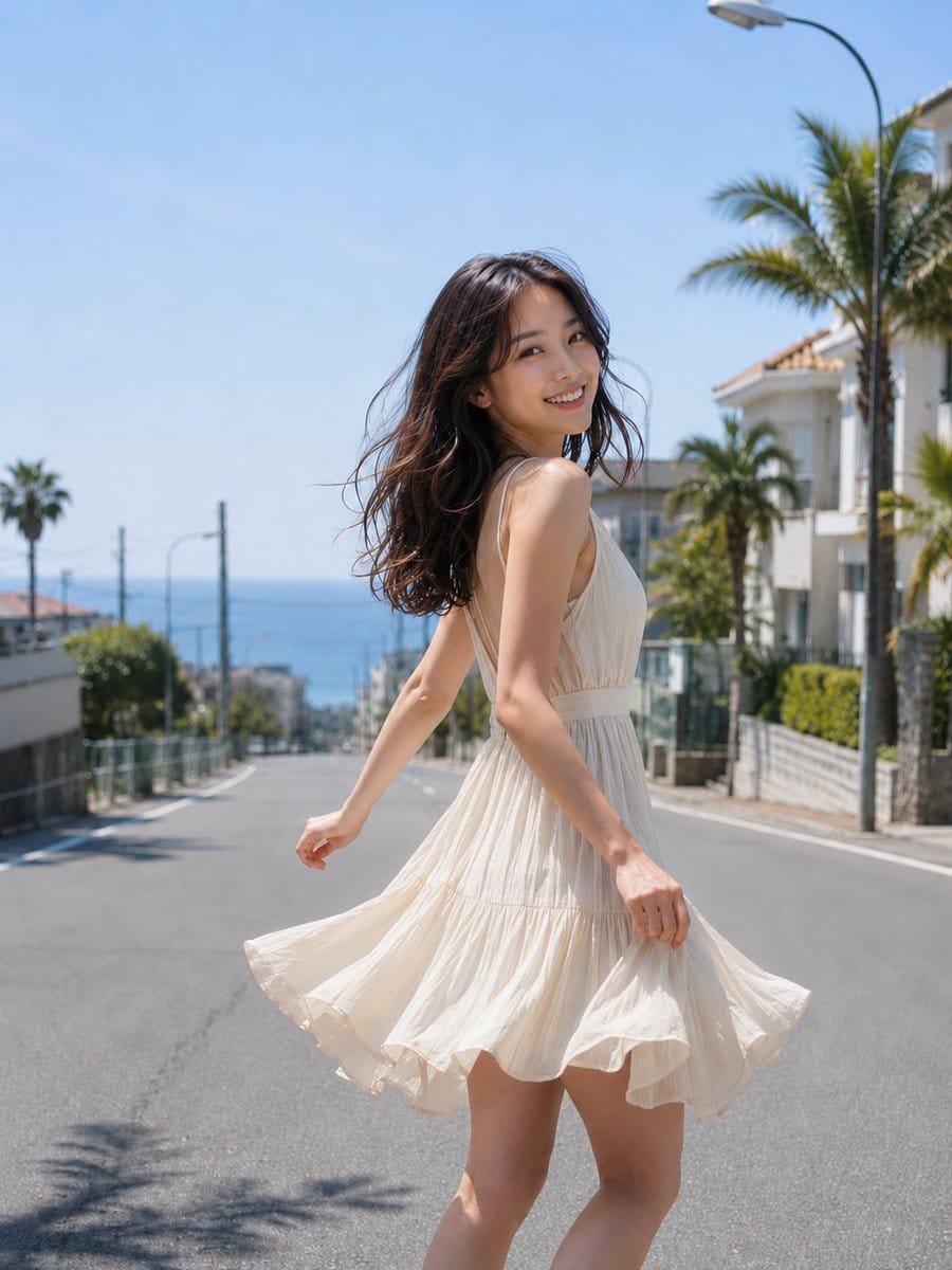 海风坡道·夏日清透日系写真提示词
