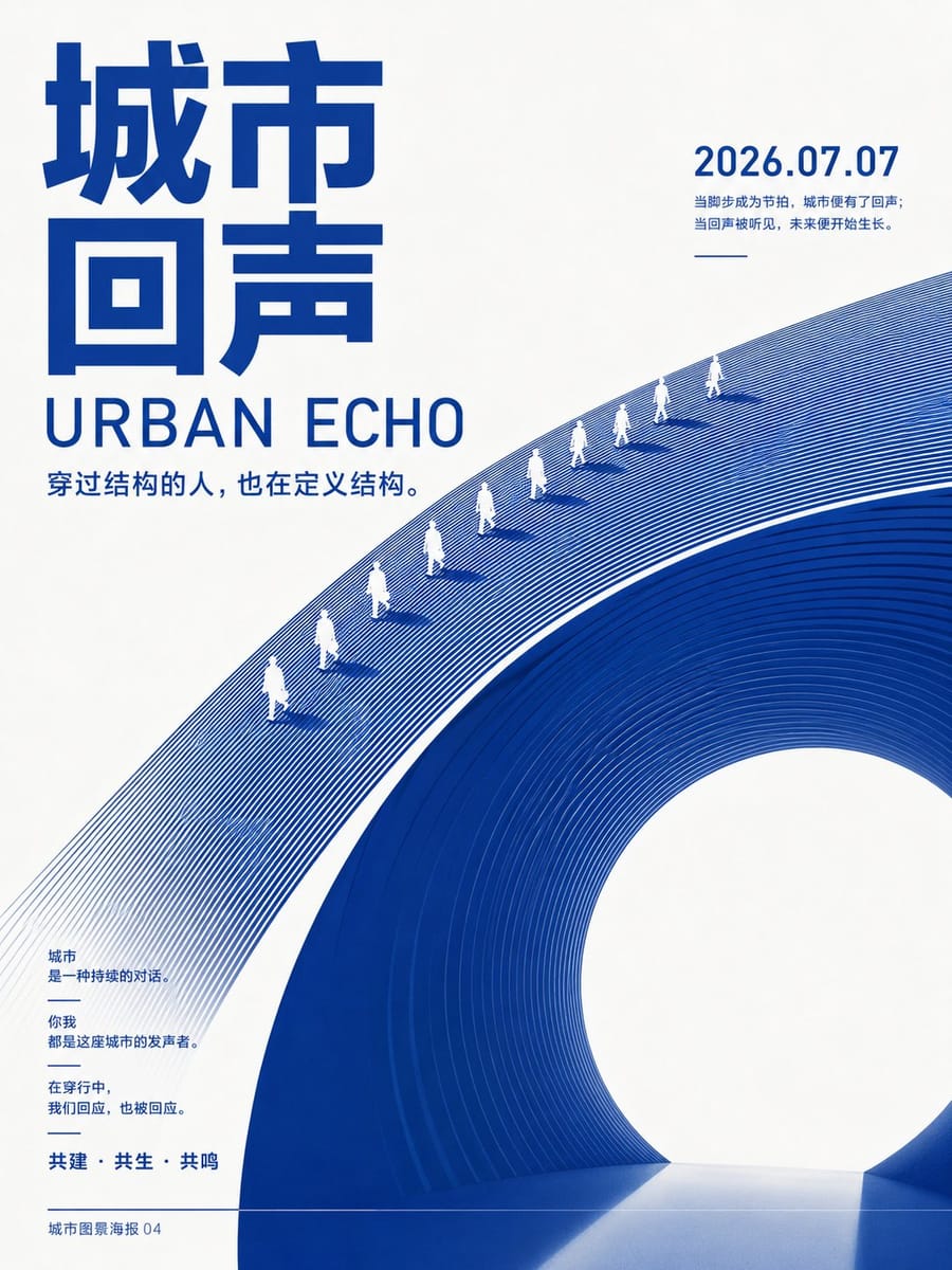 蓝白极简线条空间秩序海报 | 理性未来感视觉实验