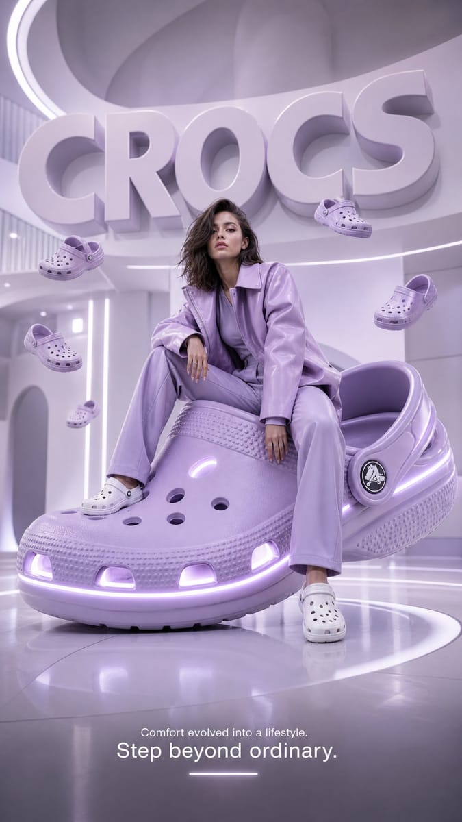 未来派Crocs奢侈时尚广告｜超现实AI海报设计