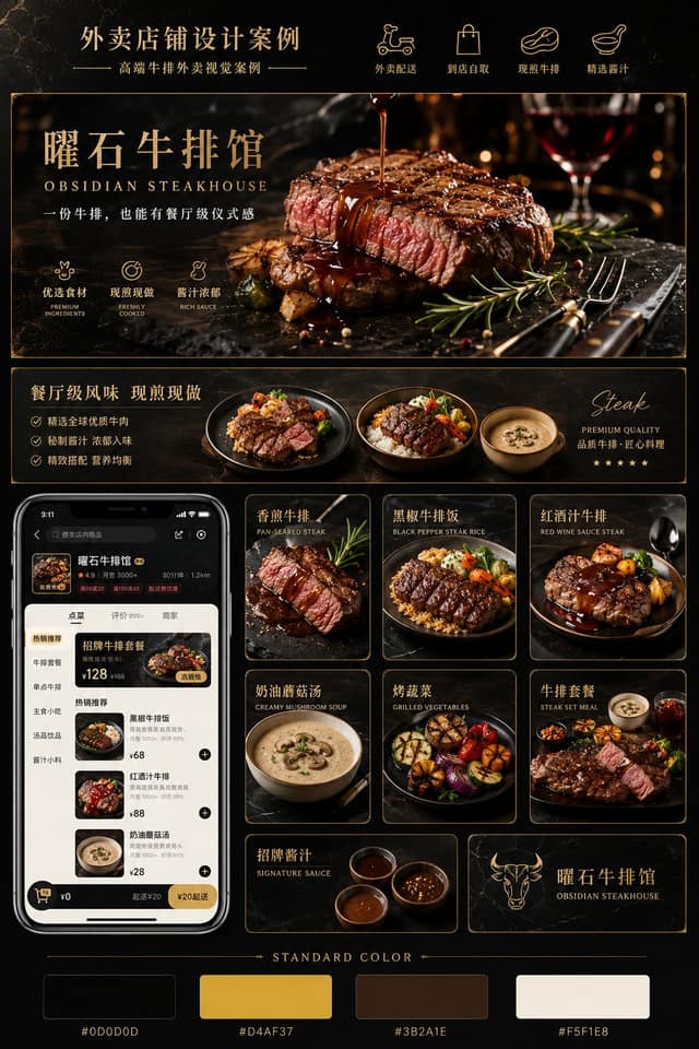 نمونهٔ 暗色高质感｜餐饮外卖品牌视觉设计提案
