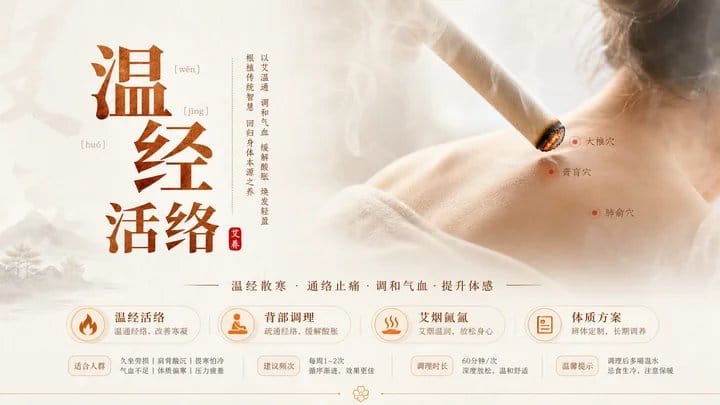 暖橙棕国风艾灸宣传长图 | 门店预约转化设计