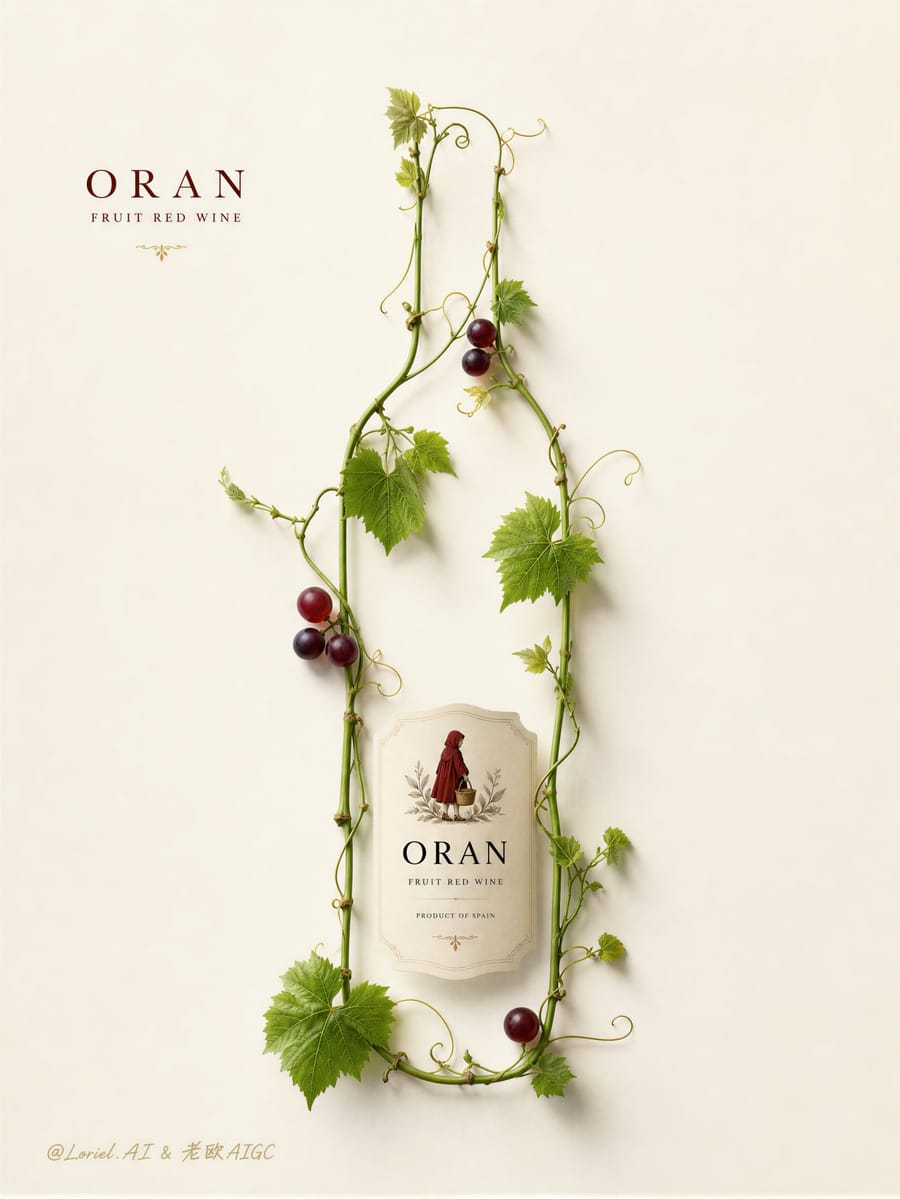 Oran水果红酒|极简植物藤蔓瓶身海报设计