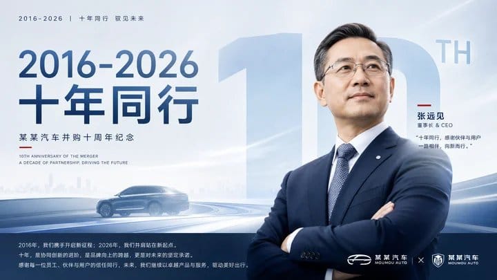 汽车品牌并购十周年纪念海报 | 冷静权威的企业周年视觉方案