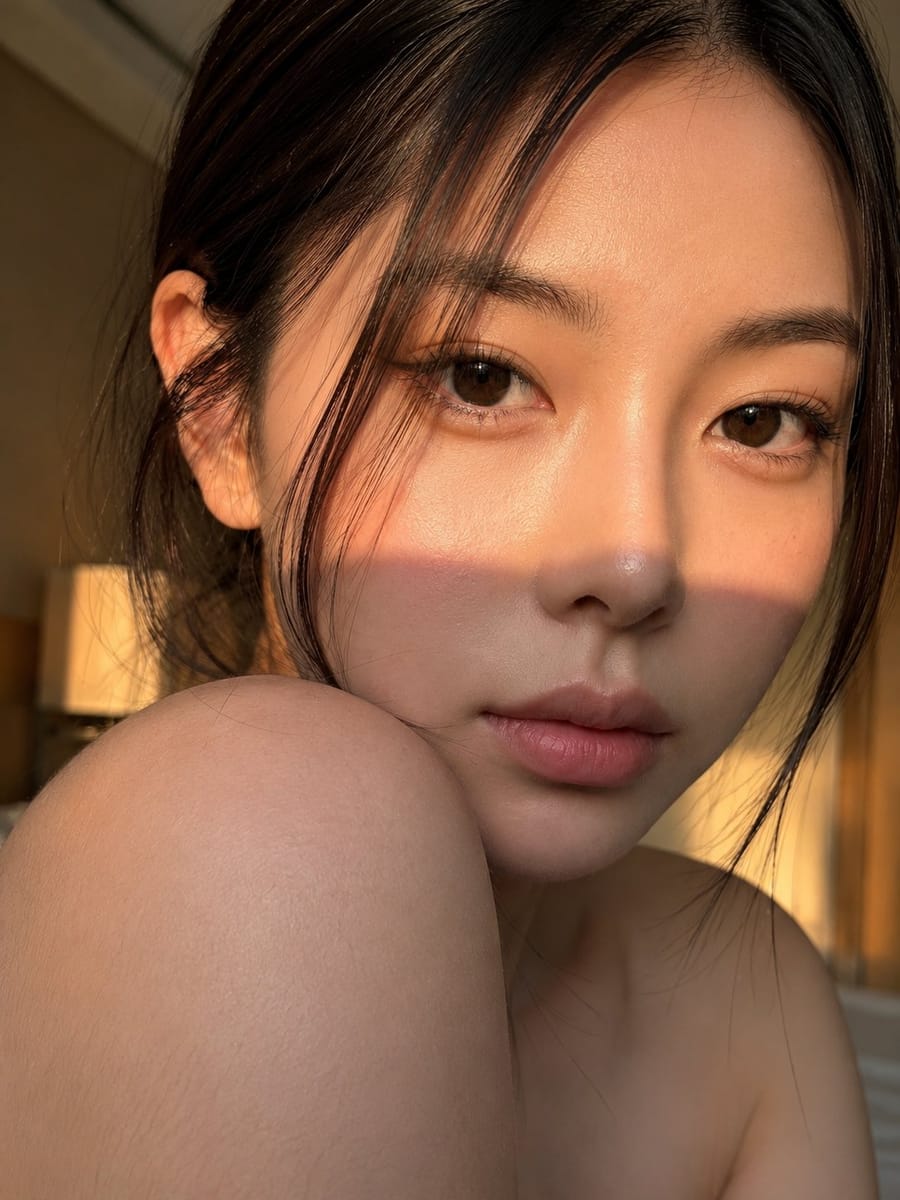 黄金时刻室内人像：东亚女性唯美特写