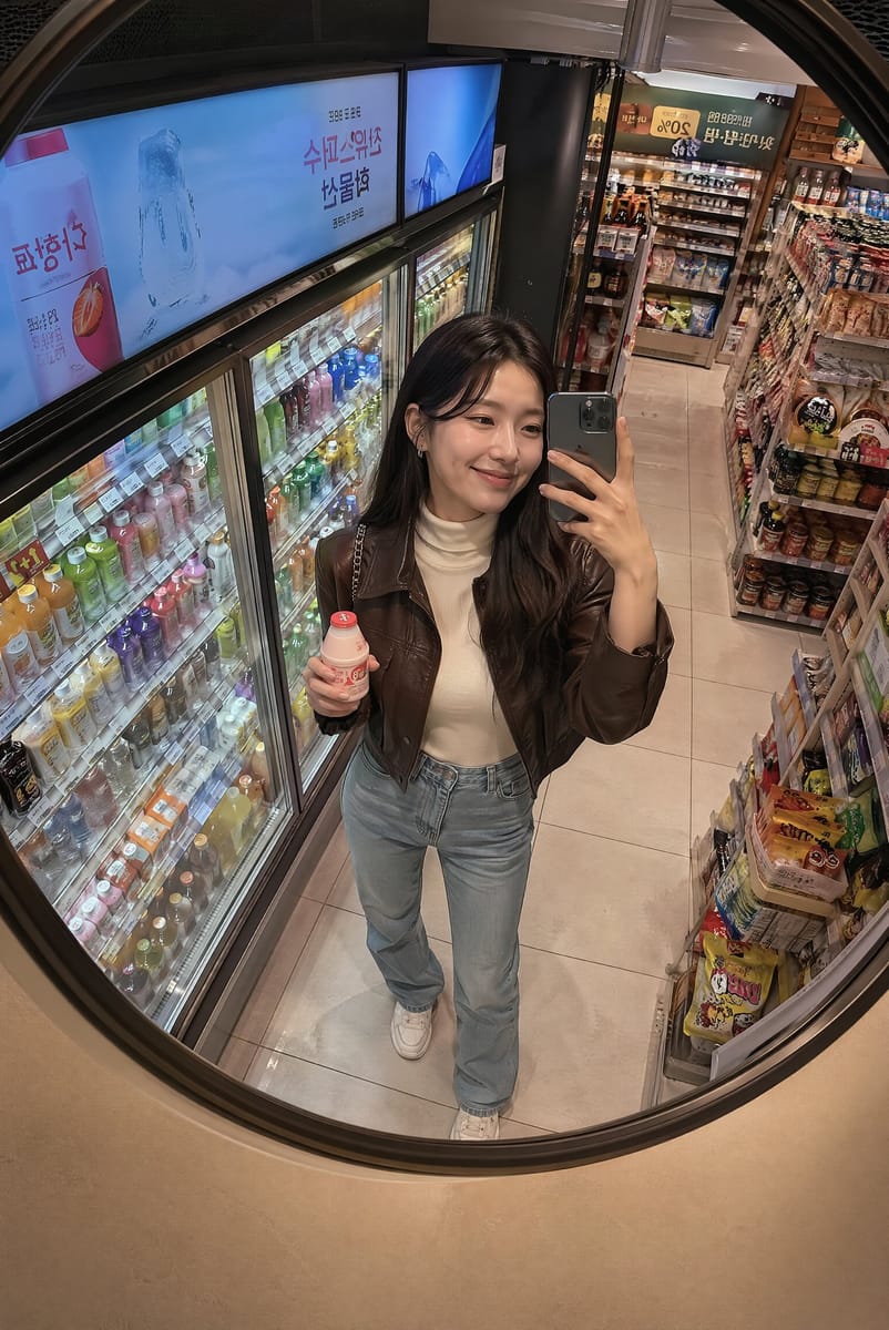 凸面镜视角 | 韩国便利店深夜时尚自拍
