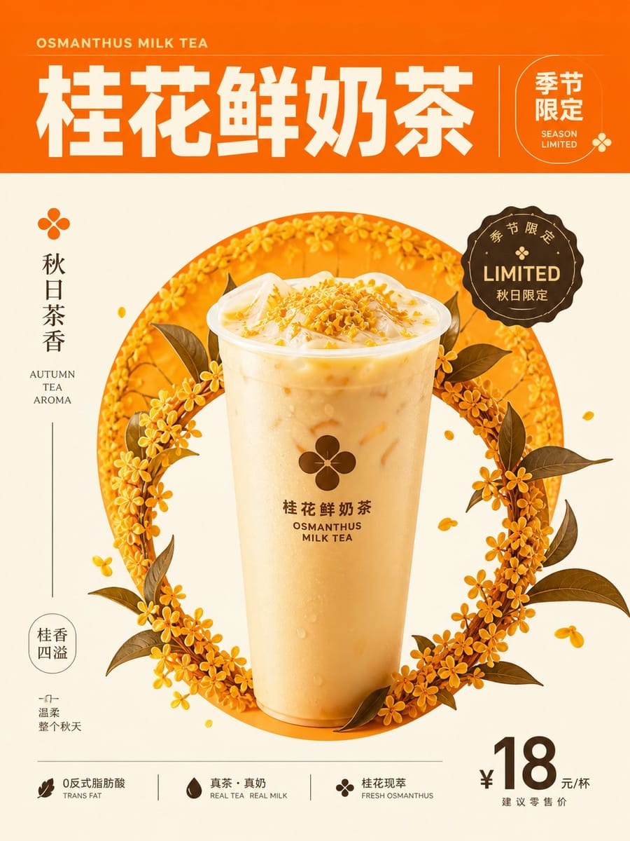 秋日限定·桂花鲜奶茶视觉海报设计