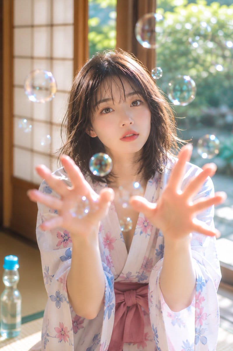 浴衣少女追逐肥皂泡 | 日式和室人像写真