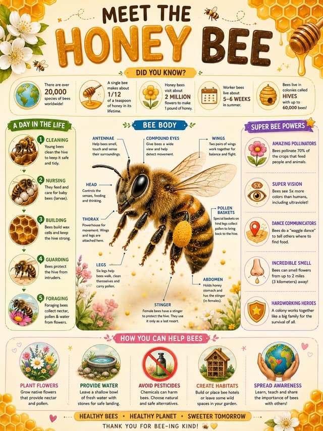 نمونهٔ 🐝 蜜蜂秘密大揭秘！儿童科普百科海报
