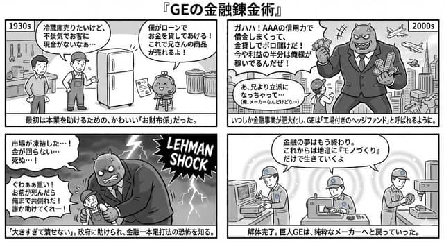 نمونهٔ 四格漫画解读GE金融业务进退全流程