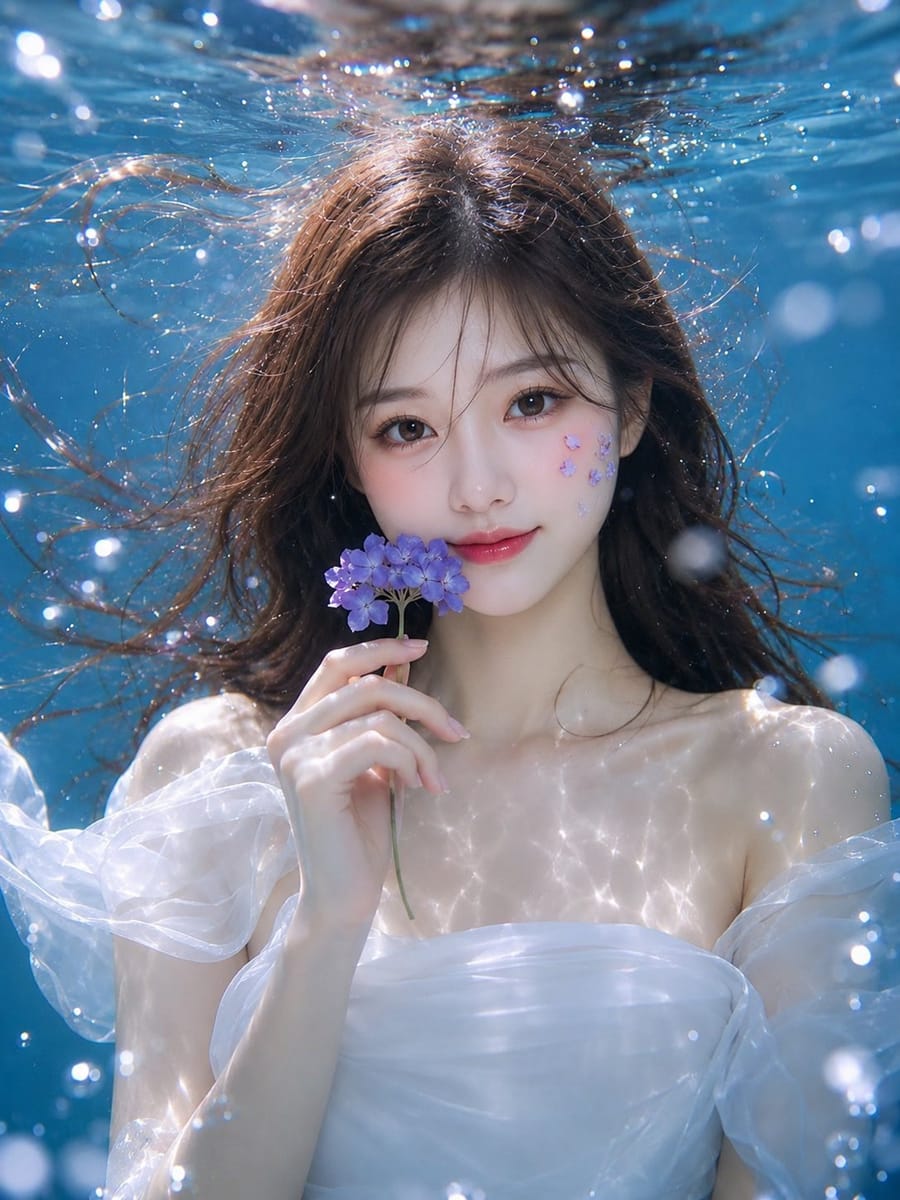 超写实水下人像 | 东亚美女时尚大片提示词