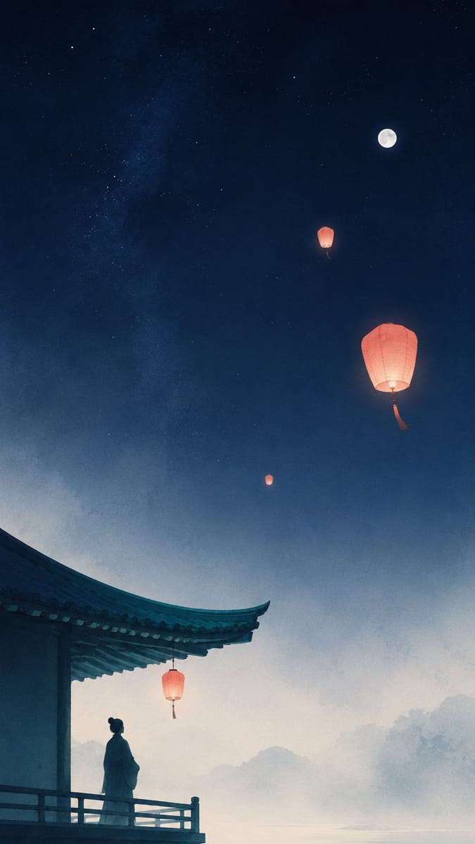 东方禅意·夜色观灯|高对比极简AI海报设计
