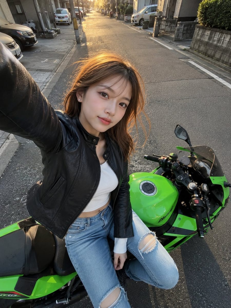 黄金时刻·日系机车少女手机自拍