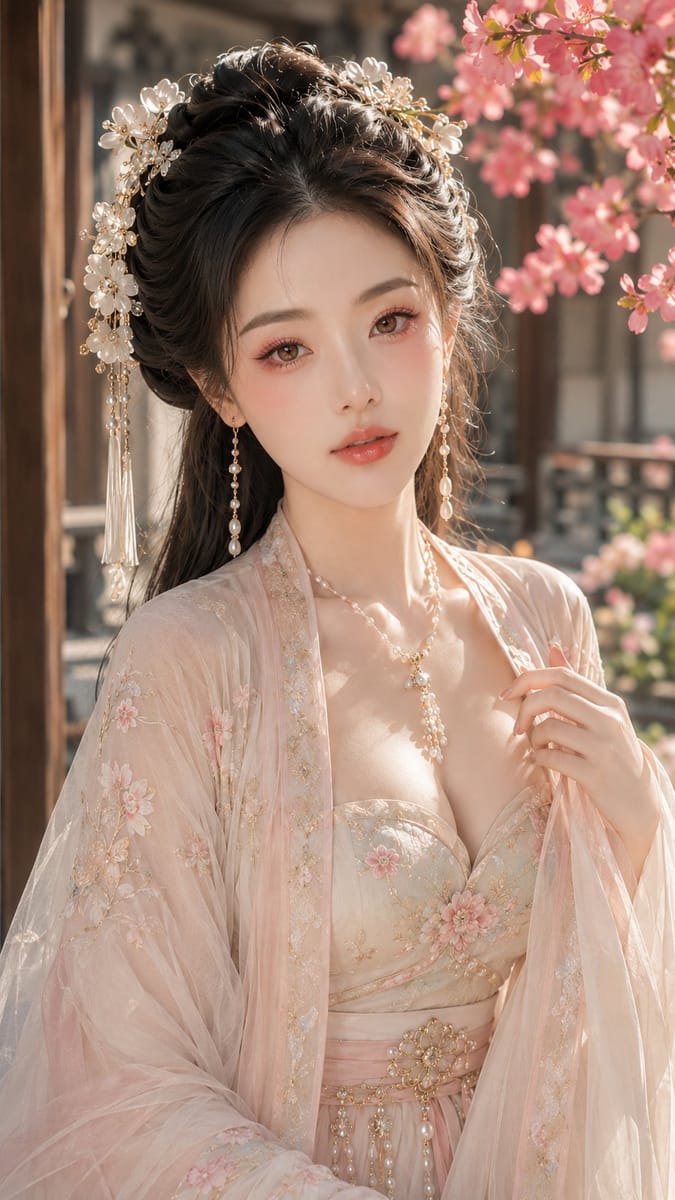 古风贵女春日海棠水光美妆写真 | 东方古典人像AI提示词
