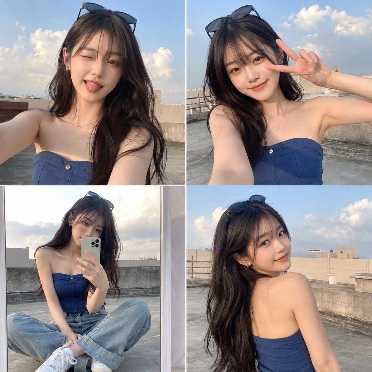 黄金时段屋顶Z世代少女超写实自拍四宫格