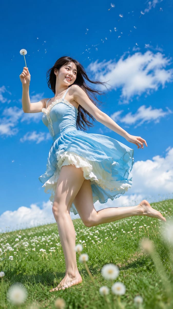 赤脚奔跑的夏日少女：写实抓拍人像