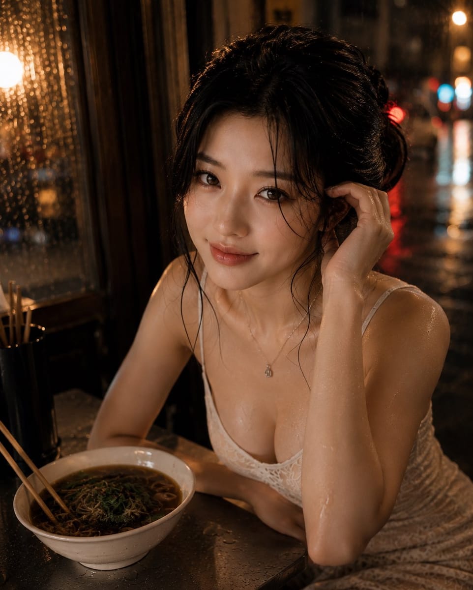 超写实夜间面馆人像|东亚美女电影感街拍