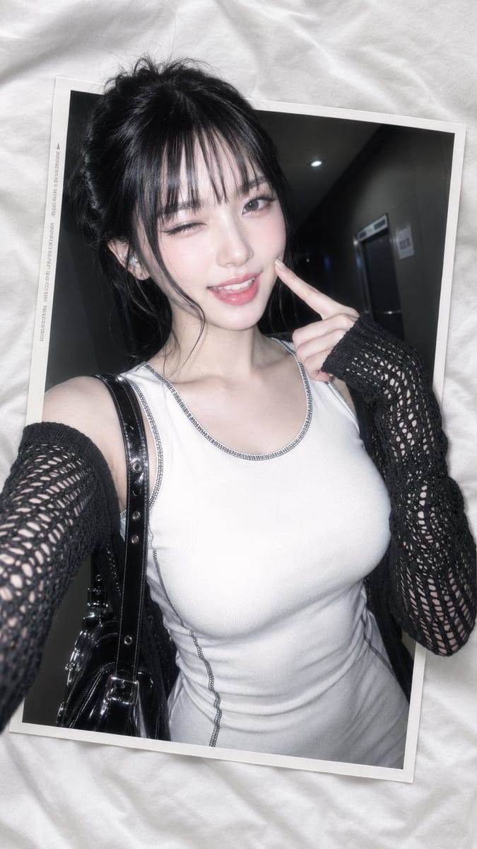 韩系Kpop后台闪光灯拼贴人像摄影提示词
