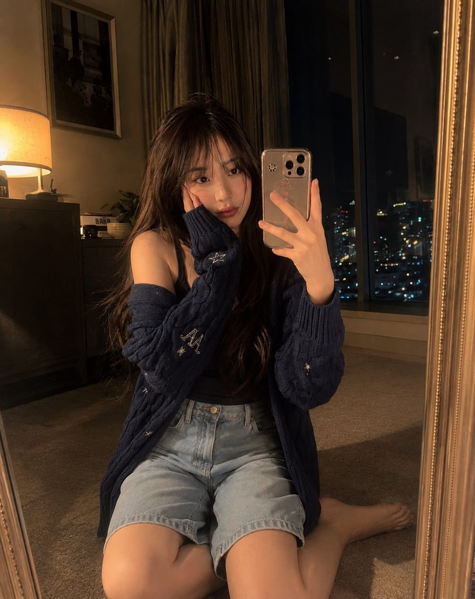 黄金时刻镜前自拍少女写实人像摄影