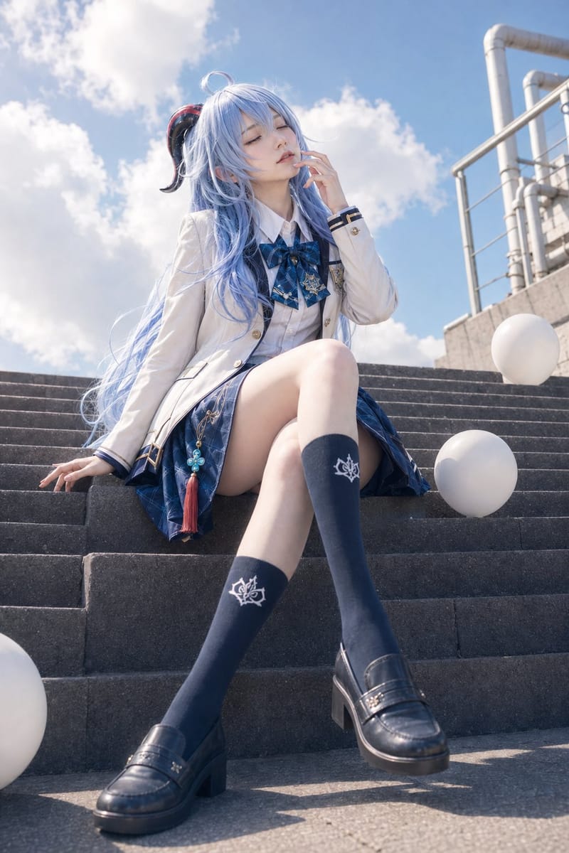 夏日蓝天低机位清透人像写真|日系少女摄影