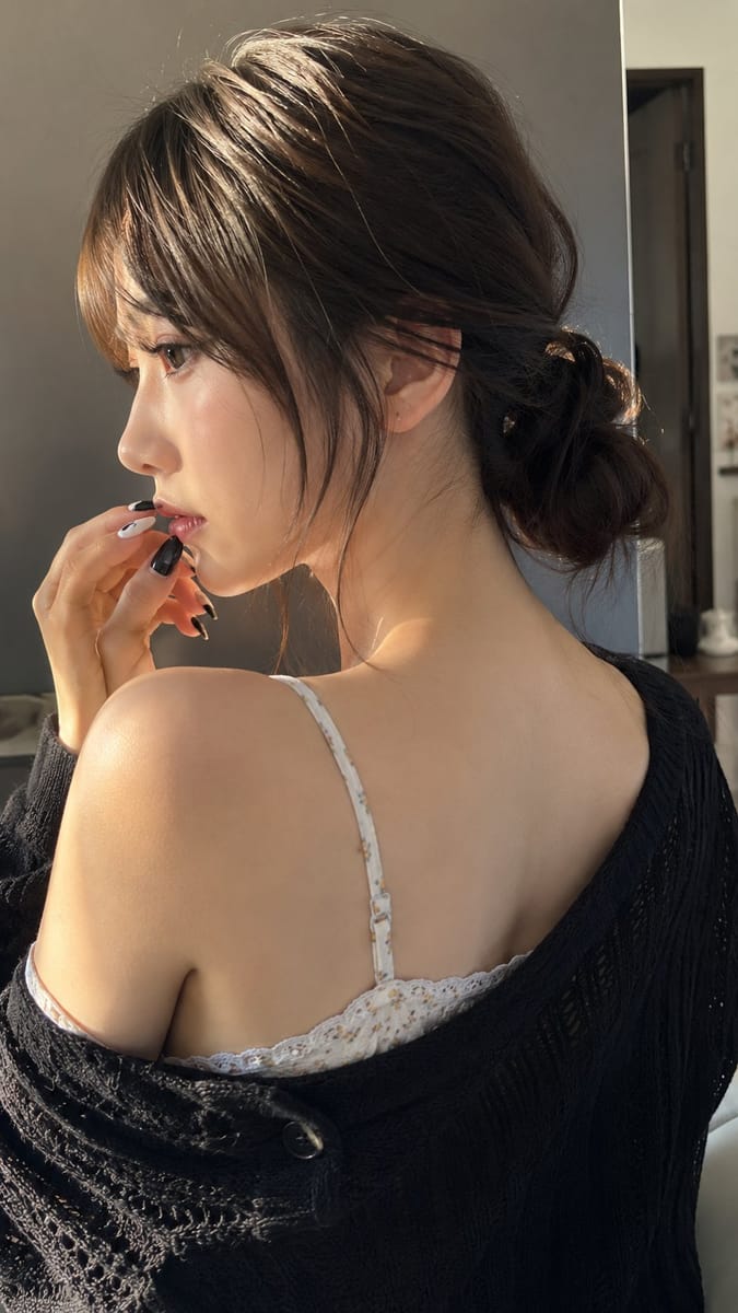 偶像风日系少女斜后侧颜特写|写实人像摄影提示词