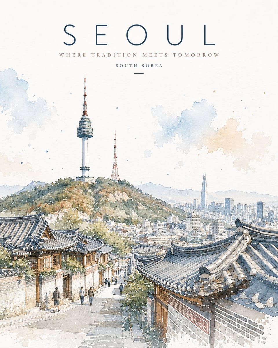 极简水彩城市建筑旅行海报|博物馆级插画提示词