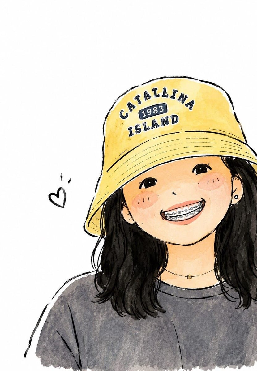 水彩动漫可爱少女头像|黄色渔夫帽治愈插画