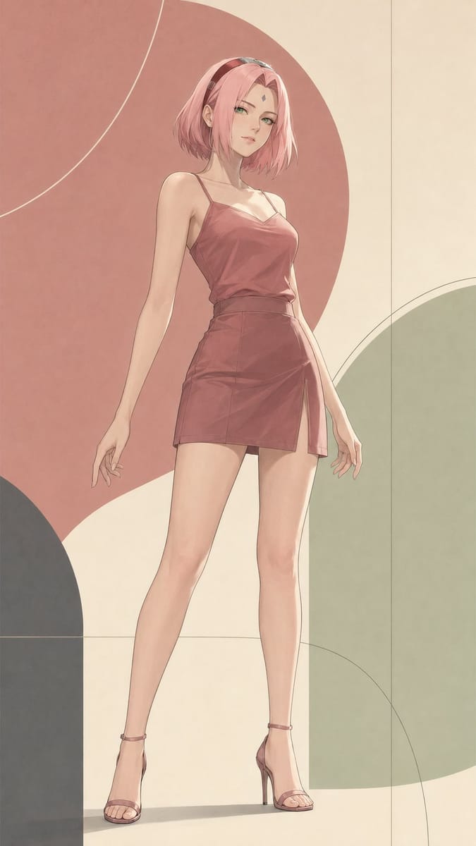 火影忍者×莫兰迪:极简女性角色海报生成
