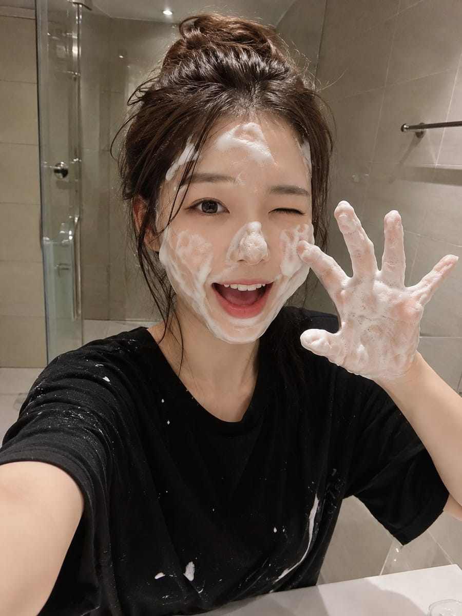 浴室护肤自拍|可爱日系少女超写实手机人像
