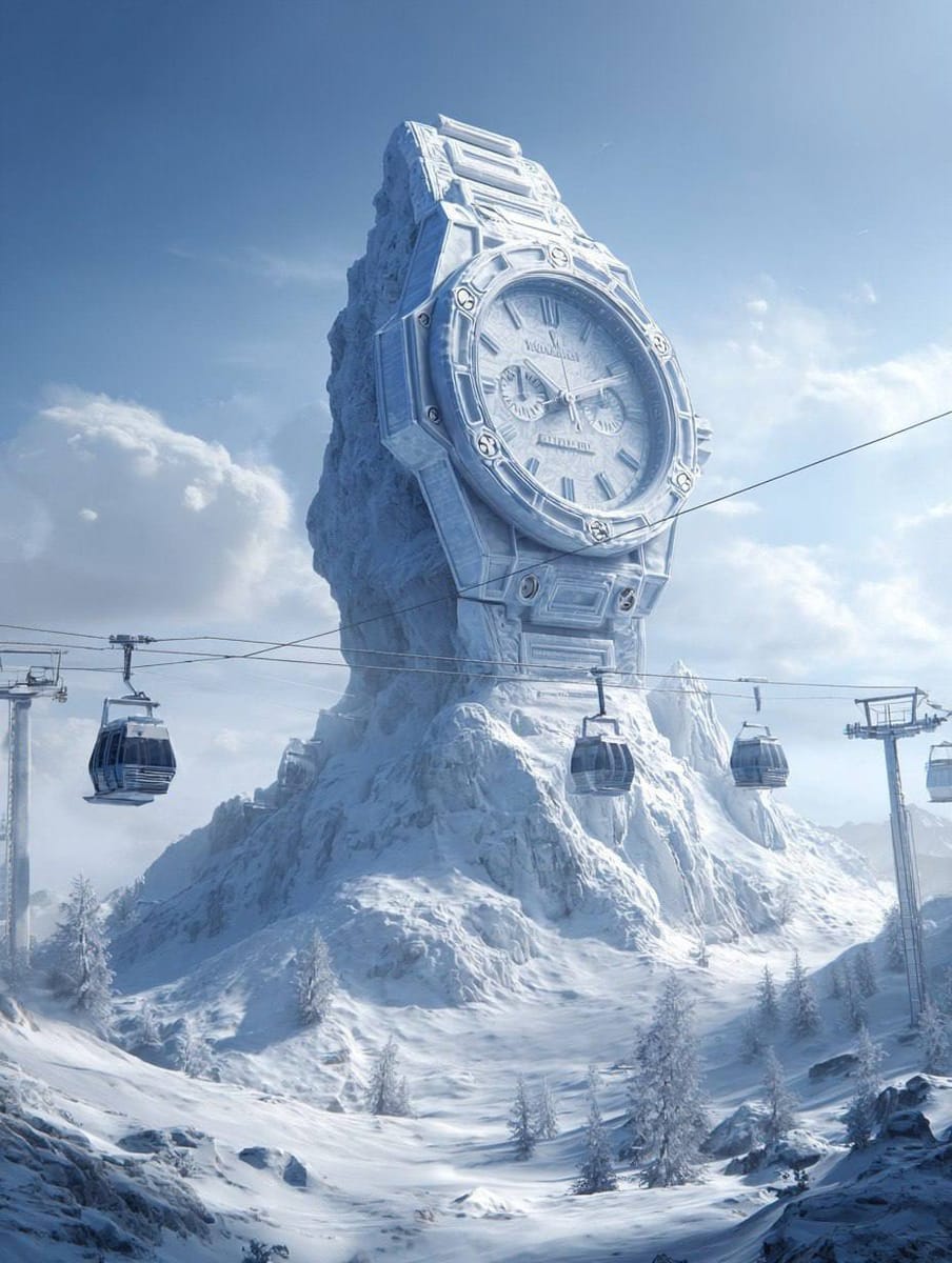 巨型冰雪山峰×滑雪缆车｜超写实高山建筑奇观