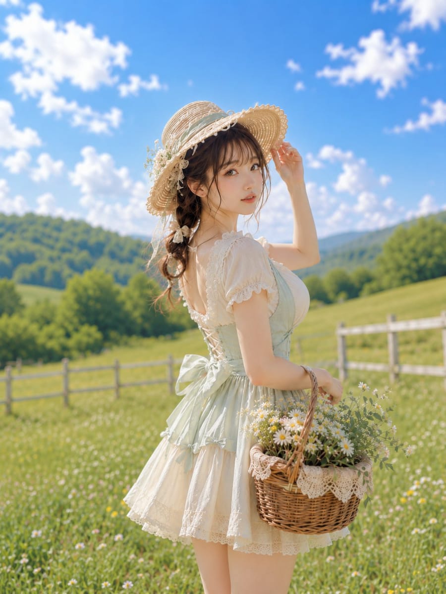 草原白花田园风少女:唯美写真级AI绘画提示词