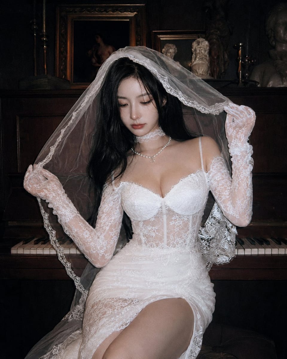 复古胶片×蕾丝婚纱|钢琴少女氛围感人像写真