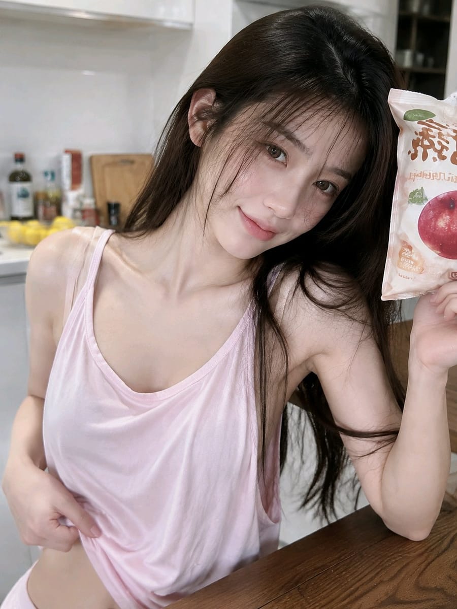 厨房氛围感少女写真｜粉色背心居家温柔风
