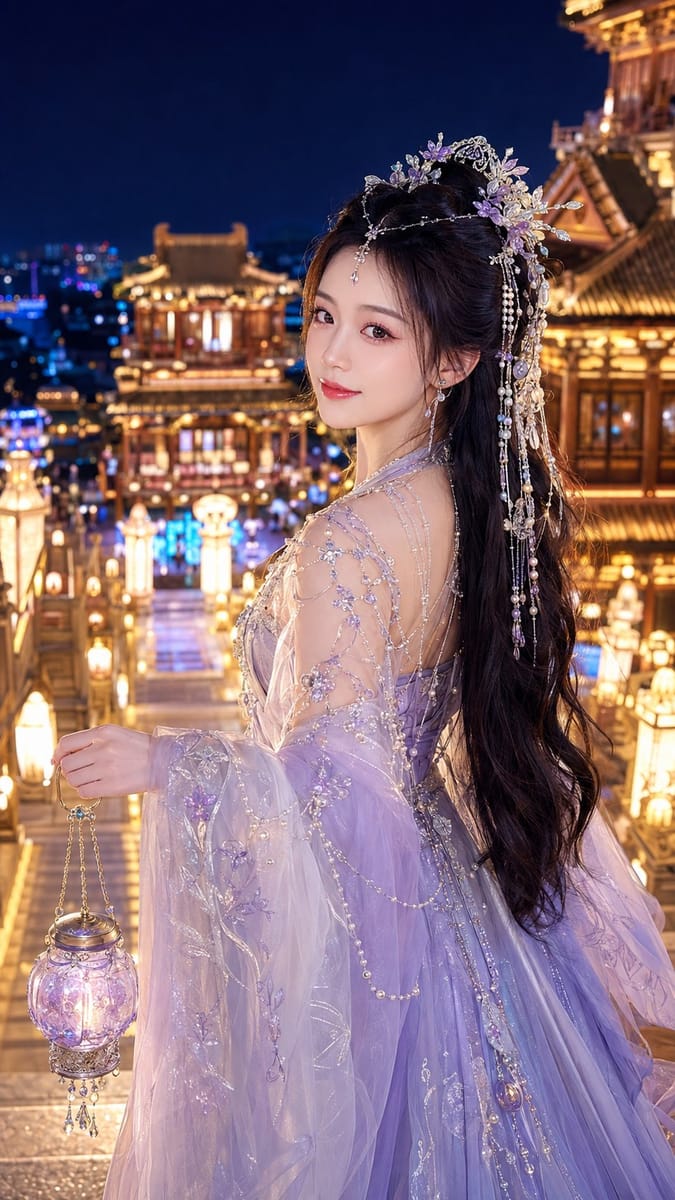 古风仙侠夜景女主写真精修海报|东方幻想美人图