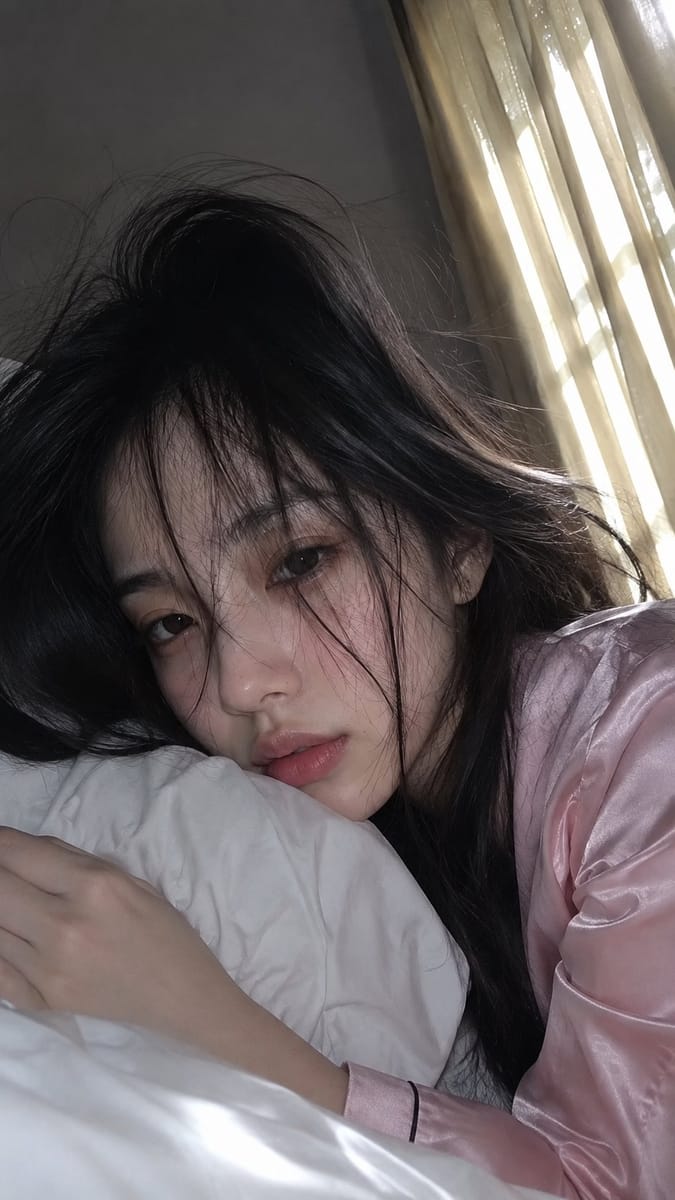 少女晨间刚睡醒手机自拍特写|高清氛围感人像