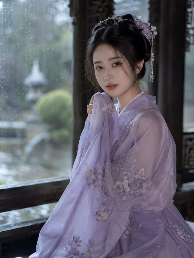 雨窗古风摄影：韩系淡颜美女汉服人像写真