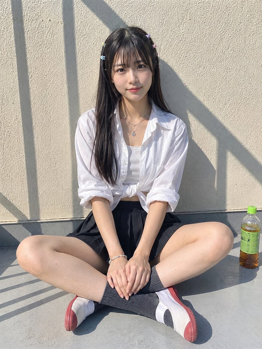 盛夏屋顶日光·日本女性人像快照写真