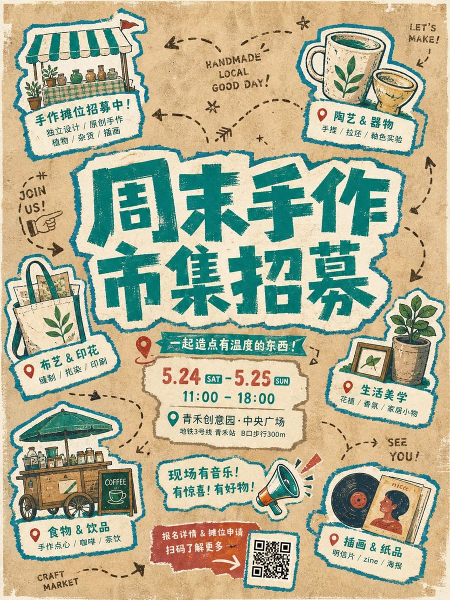 荧光手撕纸拼贴城市文化海报｜复古手工视觉