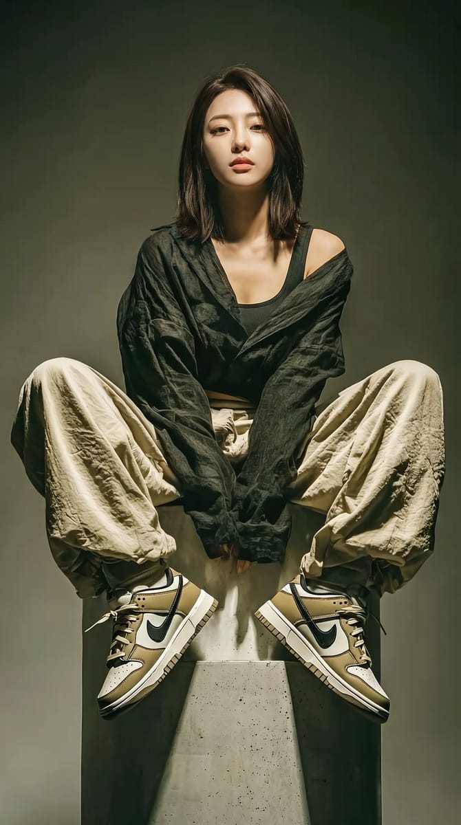 超写实女性全身摄影｜混凝土台座上的硬光人像