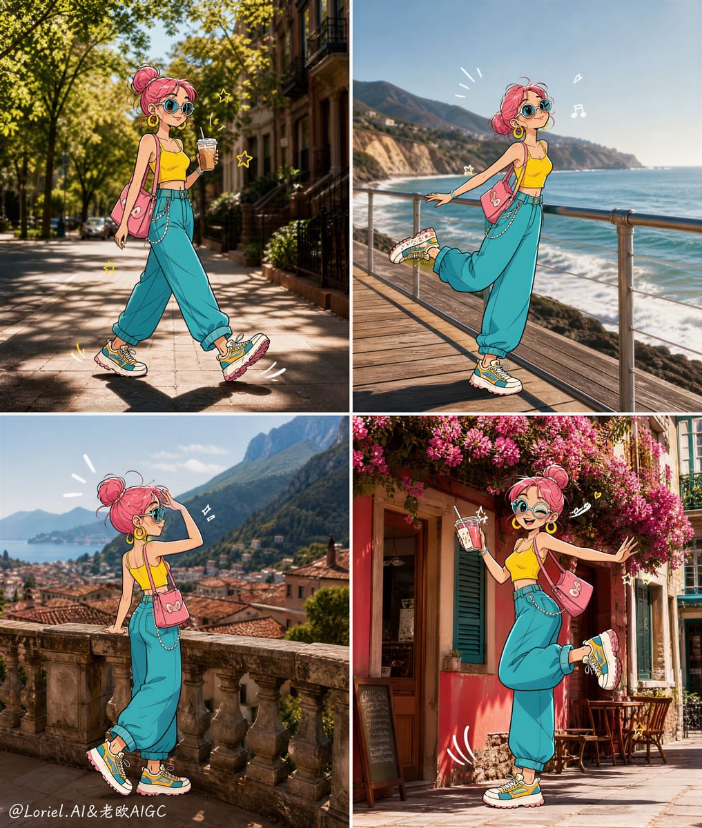 超高级混合旅游时尚插画海报:四格世界之旅