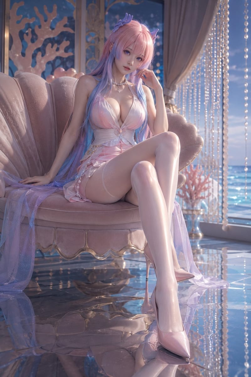 珊瑚宫心海低机位长腿写真|贝壳沙发AI绘画提示词