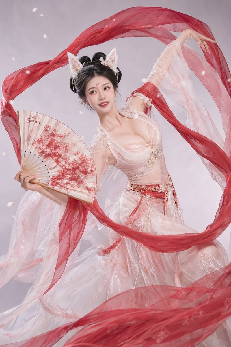 青丘狐系古风舞姿人像|竖幅真人写实